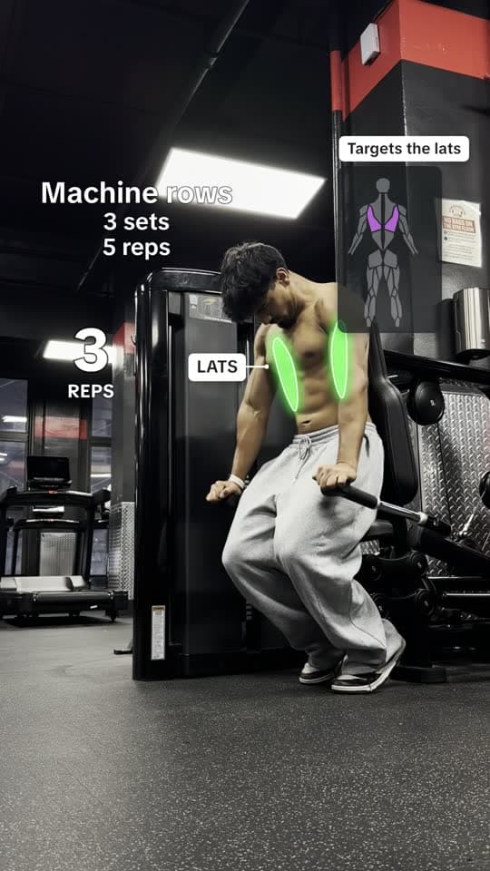 The same frame edited by Phantasic in the Rep Sheet style: exercise title, a rep counter at 3, and a glow on the lats